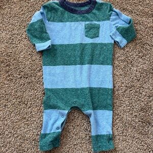 PRIMARY Green & Blue Thick Stripe One-Piece Romper